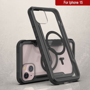 Funda de protección Punkcase iPhone 15 Armor Stealth MAG Defense de grado militar con cubierta multicapa [Negro].