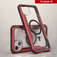 Cargar imagen en el visor de la galería, Funda de defensa militar protectora Punkcase iPhone 15 Armor Stealth MAG de grado militar con cubierta multicapa [Rojo]
