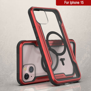 Funda de defensa militar protectora Punkcase iPhone 15 Armor Stealth MAG de grado militar con cubierta multicapa [Rojo]