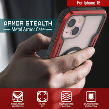 Cargar imagen en el visor de la galería, Funda de defensa militar protectora Punkcase iPhone 15 Armor Stealth MAG de grado militar con cubierta multicapa [Rojo]
