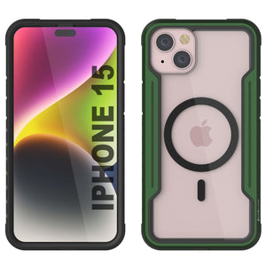Punkcase iPhone 15 Armor Stealth MAG Defense Case: Funda protectora robusta de grado militar de varias capas [Verde Oscuro].