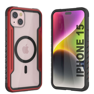 Funda de defensa militar protectora Punkcase iPhone 15 Armor Stealth MAG de grado militar con cubierta multicapa [Rojo]