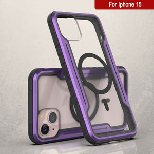 Punkcase iPhone 15 Armadura Stealth MAG Defense Funda Protectora de Grado Militar de varias capas [Morado]