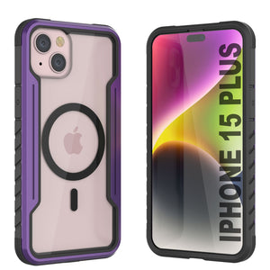 Punkcase iPhone 15 Plus Armor Stealth MAG Defense Case Protective es una cubierta militar de grado multicapa en color púrpura que protege tu teléfono.