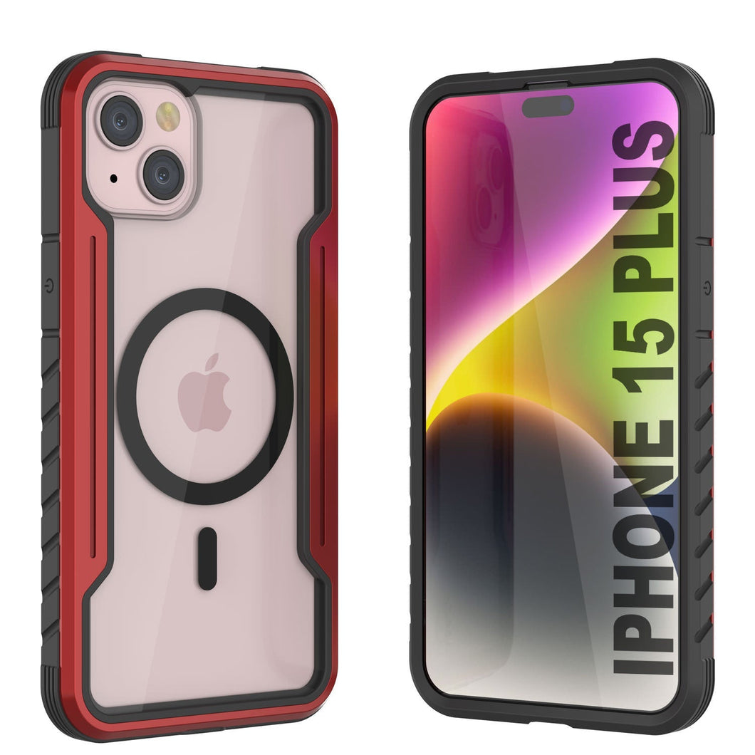 Funda Punkcase iPhone 15 Plus Armor Stealth MAG Defense, Cubierta Protectora de Grado Militar de Múltiples Capas [Rojo]