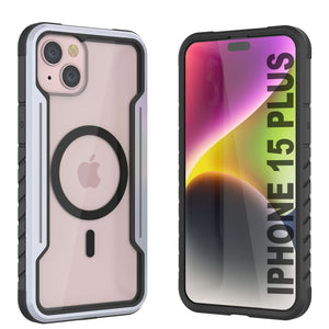 Funda de defensa Punkcase iPhone 15 Plus Armor Stealth MAG, protección de grado militar con cubierta multicapa [blanca].