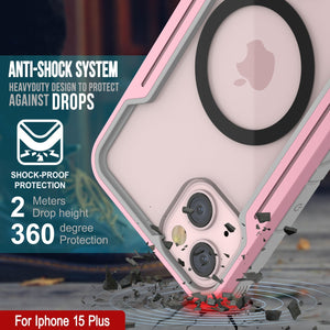 Punkcase iPhone 15 Plus, armadura Stealth MAG Defense Case, protectora de grado militar de varias capas [Color Rose-Gold]
