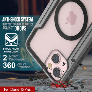 Fundas de defensa Armor Stealth MAG de Punkcase para iPhone 15 Plus, protectoras de grado militar con cubierta multicapa [Gris-Negro].