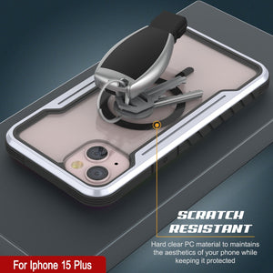 Funda de defensa Punkcase iPhone 15 Plus Armor Stealth MAG, protección de grado militar con cubierta multicapa [blanca].