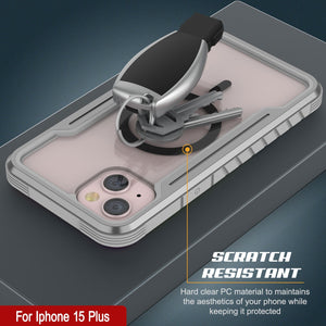 Funda defensiva militar de capas múltiples Armor Stealth MAG de Punkcase para iPhone 15 Plus, protectora y resistente [Gris].