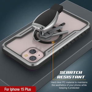 Fundas de defensa Armor Stealth MAG de Punkcase para iPhone 15 Plus, protectoras de grado militar con cubierta multicapa [Gris-Negro].