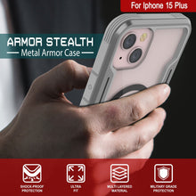 Cargar imagen en el visor de la galería, Funda defensiva militar de capas múltiples Armor Stealth MAG de Punkcase para iPhone 15 Plus, protectora y resistente [Gris].
