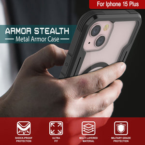 Funda de protección Punkcase iPhone 15 Plus Armor Stealth MAG Defense Protective de grado militar de varias capas [Negro]