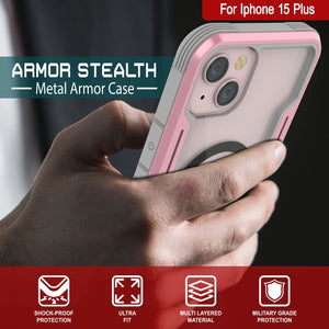 Punkcase iPhone 15 Plus, armadura Stealth MAG Defense Case, protectora de grado militar de varias capas [Color Rose-Gold]