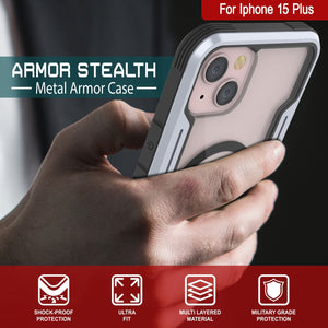 Funda de defensa Punkcase iPhone 15 Plus Armor Stealth MAG, protección de grado militar con cubierta multicapa [blanca].