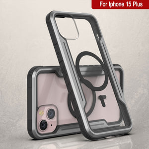 Fundas de defensa Armor Stealth MAG de Punkcase para iPhone 15 Plus, protectoras de grado militar con cubierta multicapa [Gris-Negro].