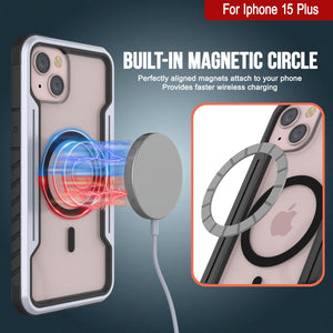 Funda de defensa Punkcase iPhone 15 Plus Armor Stealth MAG, protección de grado militar con cubierta multicapa [blanca].