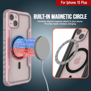 Punkcase iPhone 15 Plus, armadura Stealth MAG Defense Case, protectora de grado militar de varias capas [Color Rose-Gold]