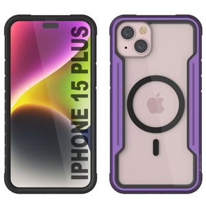 Punkcase iPhone 15 Plus Armor Stealth MAG Defense Case Protective es una cubierta militar de grado multicapa en color púrpura que protege tu teléfono.