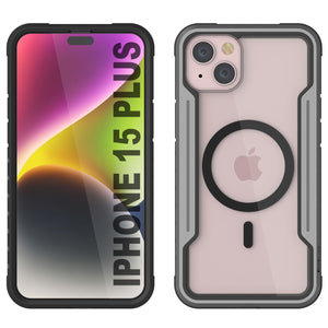 Fundas de defensa Armor Stealth MAG de Punkcase para iPhone 15 Plus, protectoras de grado militar con cubierta multicapa [Gris-Negro].
