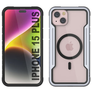 Funda de defensa Punkcase iPhone 15 Plus Armor Stealth MAG, protección de grado militar con cubierta multicapa [blanca].