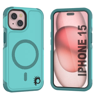 Funda PunkCase para iPhone 15, [Serie Spartan 2.0] Funda resistente transparente de alta resistencia con protector de pantalla incorporado [Azul]