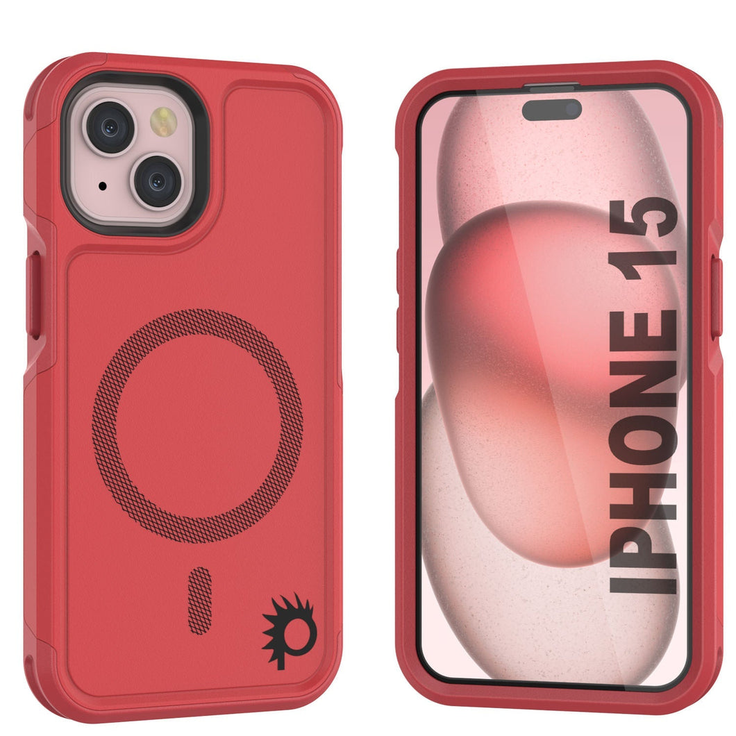 Funda PunkCase para iPhone 15, [Serie Spartan 2.0] Cubierta resistente clara y robusta con protector de pantalla incorporado [rojo].