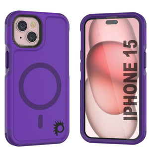 Funda PunkCase para iPhone 15, serie Spartan 2.0, cubierta transparente resistente y resistente con protector de pantalla incorporado [morado].