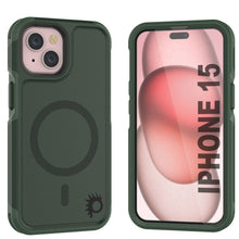 Cargar imagen en el visor de la galería, Funda PunkCase para iPhone 15, Serie Spartan 2.0, cubierta resistente clara de servicio pesado con protector de pantalla incorporado [verde oscuro]
