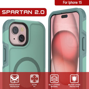 Funda PunkCase para iPhone 15, [Serie Spartan 2.0] Funda Resistente y Duradera con Protector de Pantalla Incorporado [turquesa]