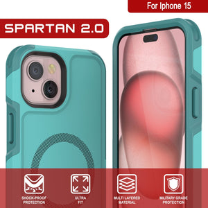 Funda PunkCase para iPhone 15, [Serie Spartan 2.0] Funda resistente transparente de alta resistencia con protector de pantalla incorporado [Azul]