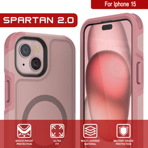 PunkCase Funda para iPhone 15, [Serie Spartan 2.0] Funda Transparente Resistente de Alta Resistencia con Protector de Pantalla Incorporado [rosa]