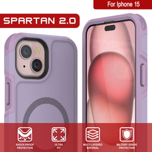 Carcasa PunkCase para iPhone 15, [Serie Spartan 2.0] Cubierta Resistente Transparente de Alta Durabilidad con Protector de Pantalla Incorporado [lila]