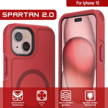 Cargar imagen en el visor de la galería, Funda PunkCase para iPhone 15, [Serie Spartan 2.0] Cubierta resistente clara y robusta con protector de pantalla incorporado [rojo].
