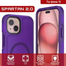 Cargar imagen en el visor de la galería, Funda PunkCase para iPhone 15, serie Spartan 2.0, cubierta transparente resistente y resistente con protector de pantalla incorporado [morado].
