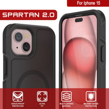 Cargar imagen en el visor de la galería, Funda PunkCase iPhone 15, Serie Spartan 2.0, resistente y transparente con cubierta robusta y protector de pantalla integrado [Negro].
