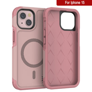 PunkCase Funda para iPhone 15, [Serie Spartan 2.0] Funda Transparente Resistente de Alta Resistencia con Protector de Pantalla Incorporado [rosa]