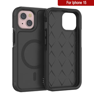 Funda PunkCase iPhone 15, Serie Spartan 2.0, resistente y transparente con cubierta robusta y protector de pantalla integrado [Negro].