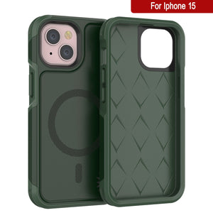 Funda PunkCase para iPhone 15, Serie Spartan 2.0, cubierta resistente clara de servicio pesado con protector de pantalla incorporado [verde oscuro]