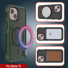 Cargar imagen en el visor de la galería, Funda PunkCase para iPhone 15, Serie Spartan 2.0, cubierta resistente clara de servicio pesado con protector de pantalla incorporado [verde oscuro]
