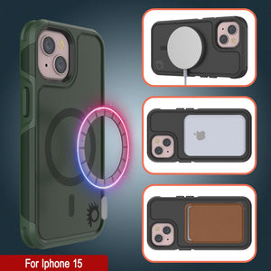 Funda PunkCase para iPhone 15, Serie Spartan 2.0, cubierta resistente clara de servicio pesado con protector de pantalla incorporado [verde oscuro]