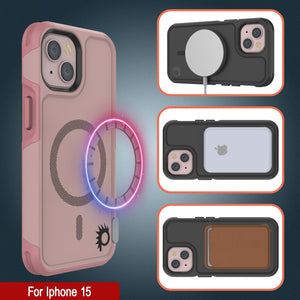 PunkCase Funda para iPhone 15, [Serie Spartan 2.0] Funda Transparente Resistente de Alta Resistencia con Protector de Pantalla Incorporado [rosa]