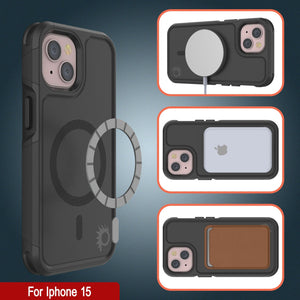Funda PunkCase iPhone 15, Serie Spartan 2.0, resistente y transparente con cubierta robusta y protector de pantalla integrado [Negro].