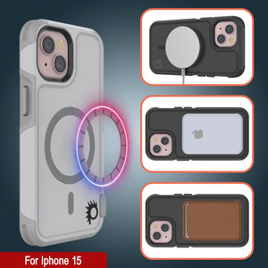 Funda PunkCase para iPhone 15, Serie Spartan 2.0, Protector Resistente y Robusto Transparente con Protector de Pantalla Incorporado [blanco].