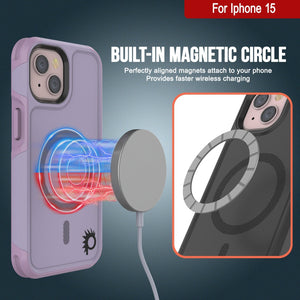 Carcasa PunkCase para iPhone 15, [Serie Spartan 2.0] Cubierta Resistente Transparente de Alta Durabilidad con Protector de Pantalla Incorporado [lila]