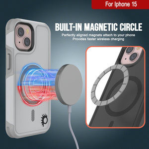 Funda PunkCase para iPhone 15, Serie Spartan 2.0, Protector Resistente y Robusto Transparente con Protector de Pantalla Incorporado [blanco].