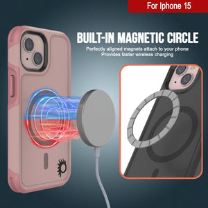PunkCase Funda para iPhone 15, [Serie Spartan 2.0] Funda Transparente Resistente de Alta Resistencia con Protector de Pantalla Incorporado [rosa]