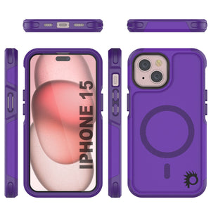 Funda PunkCase para iPhone 15, serie Spartan 2.0, cubierta transparente resistente y resistente con protector de pantalla incorporado [morado].