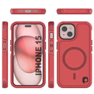 Funda PunkCase para iPhone 15, [Serie Spartan 2.0] Cubierta resistente clara y robusta con protector de pantalla incorporado [rojo].