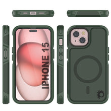 Cargar imagen en el visor de la galería, Funda PunkCase para iPhone 15, Serie Spartan 2.0, cubierta resistente clara de servicio pesado con protector de pantalla incorporado [verde oscuro]
